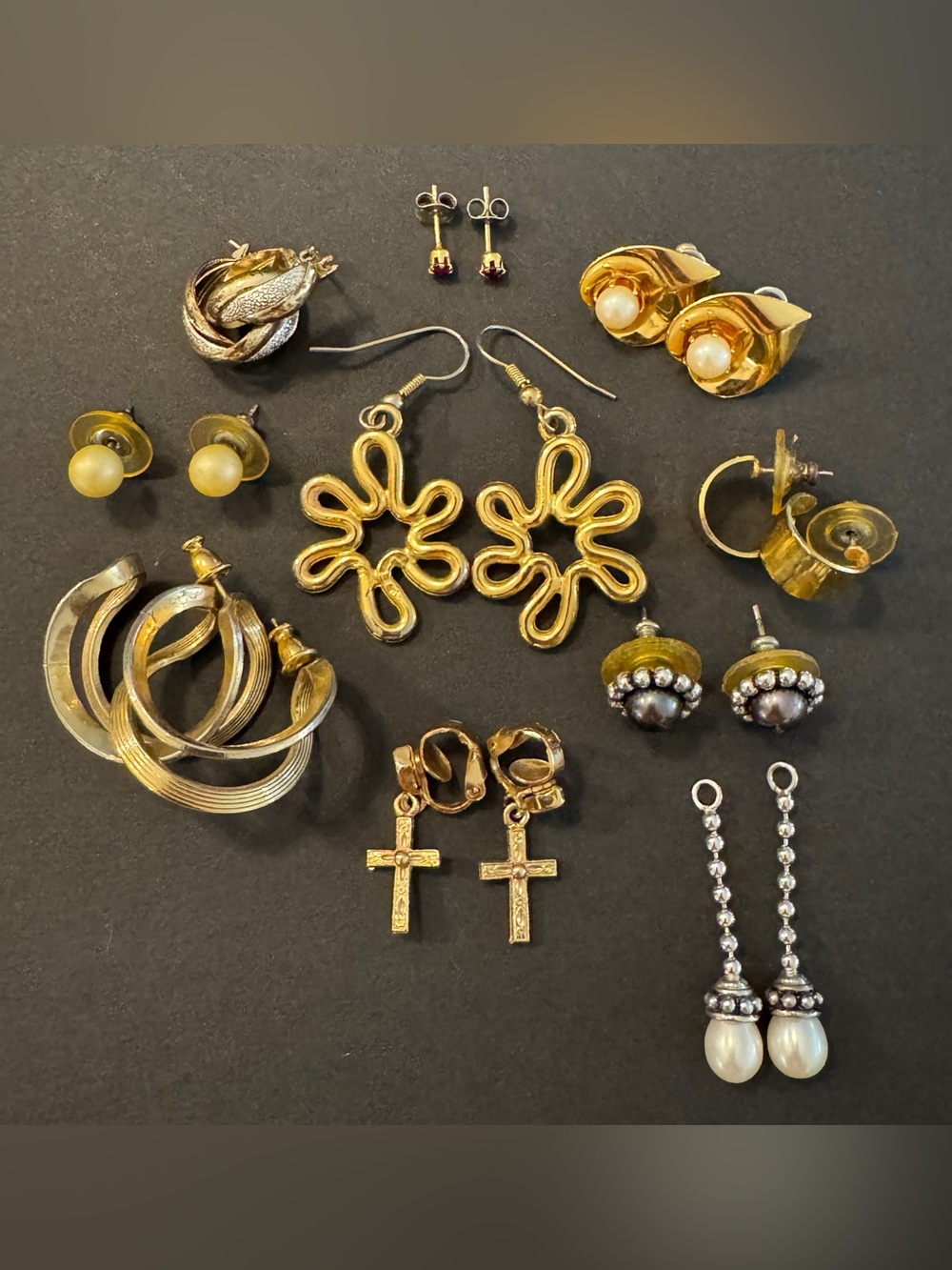 Vintage Costume Earring Lot Gold Tone Faux Pearl Clip On Pierced Dangle